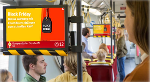 Image of ECC Austria's public transport campaign screen in bus
