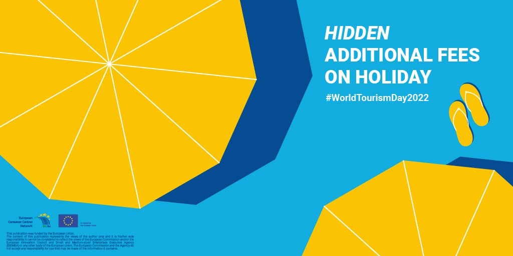 Animated image of parasols that read 'hidden additional fees on holiday'
