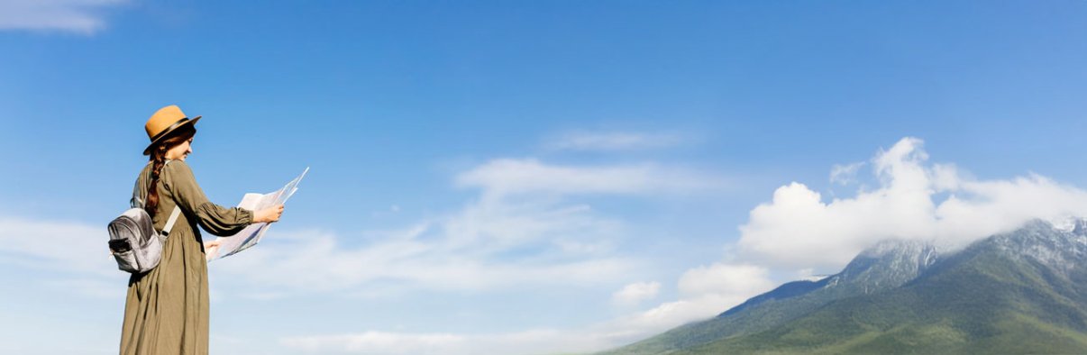 Woman and mountain in Latvia