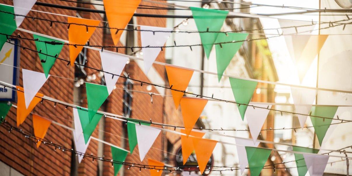 Irish flags in a street