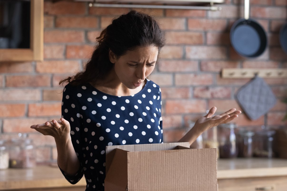 Woman opens package and sees she's got the wrong product